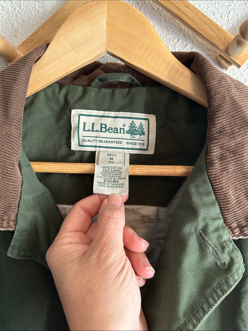 VTG 90’s L.L. Bean Olive Green Field Jacket with Brown Corduroy Collar M - Picture 2 of 14